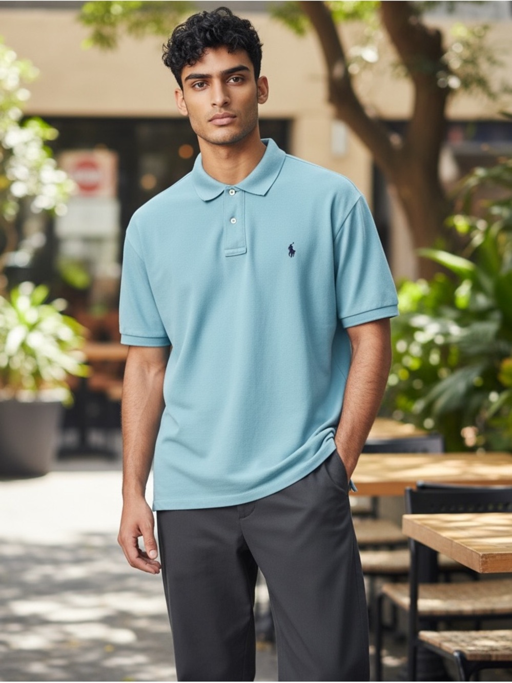 Ralph Lauren Men's Polo Shirt in Light Blue with Navy Logo